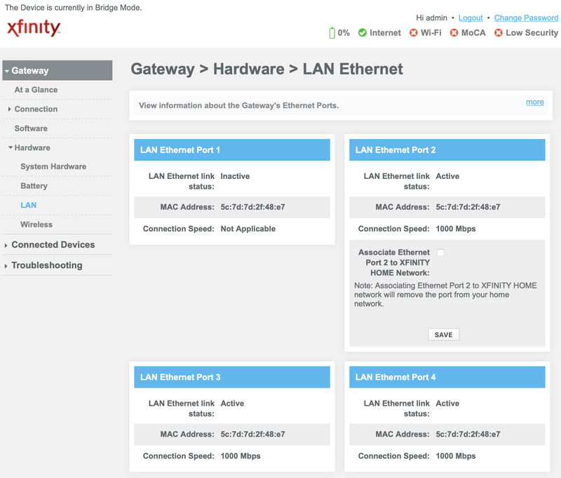 XFINITY XB7 Hardware LAN Ethernet